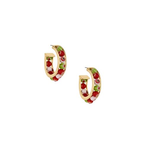 ETTIKA Green and Red Glass Beaded Hoop Earrings