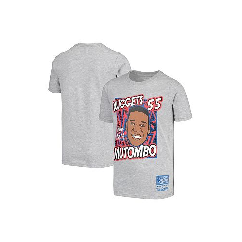 Mitchell & Ness Big Boys Dikembe Mutombo Gray Denver Nuggets Hardwood Classics King of the Court Player T-shirt