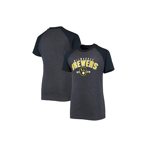 Stitches Big Boys Heather Navy Milwaukee Brewers Raglan T-shirt