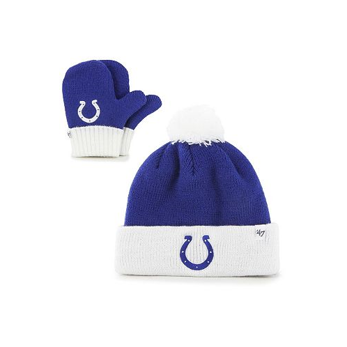 47 Brand Infant Unisex 47 Royal White Indianapolis Colts Bam Bam Cuffed Knit Hat with Pom and Mittens Set