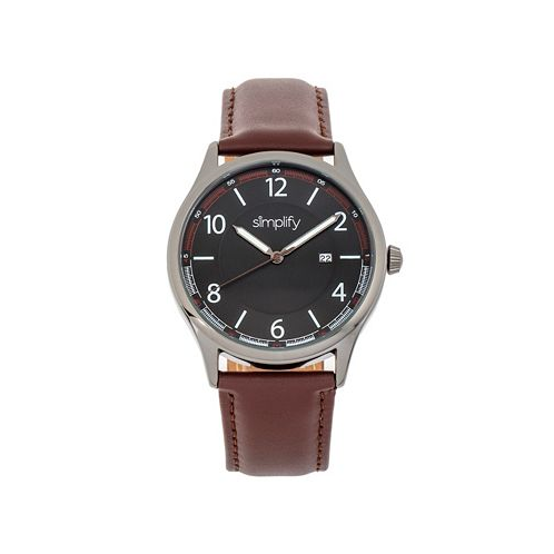 Simplify The 6900 Black or Blue or Brown or Orange Genuine Leather Band Watch 46mm