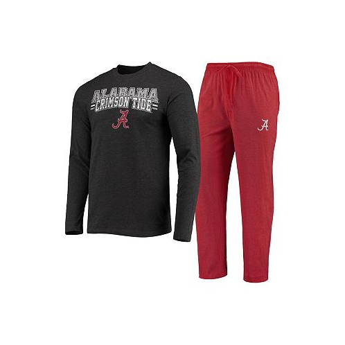 Concepts Sport Mens Crimson Heathered Charcoal Alabama Crimson Tide Meter Long Sleeve T-shirt and Pants Sleep Set