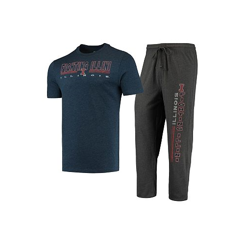 Concepts Sport Mens Heathered Charcoal Navy Illinois Fighting Illini Meter T-shirt and Pants Sleep Set