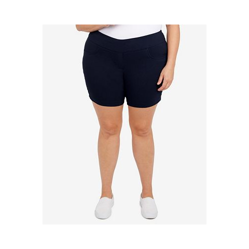 HEARTS OF PALM Plus Size Essentials Solid Color Tech Stretch Shorts with Elastic Waistband