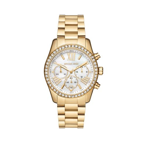 Michael Kors Womens Lexington Lux Chronograph Gold-Tone Stainless Steel Bracelet Watch 38mm