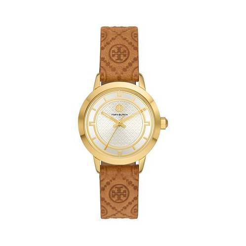 Tory Burch Womens The Tory Monogram Embossed Leather Strap Watch 34mm