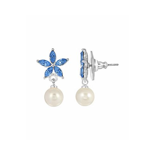 2028 Womens Crystal and Simulated Imitation Pearl Flower Drop Earrings