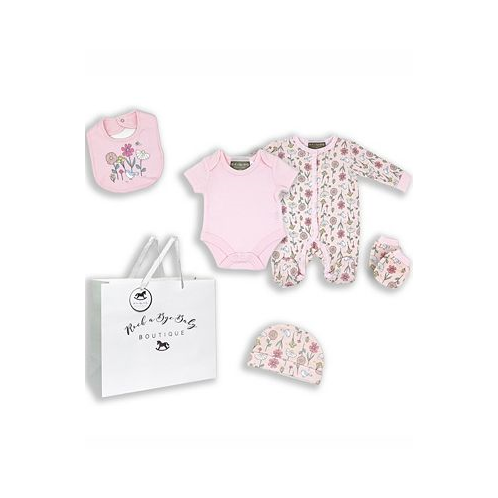 Rock-A-Bye Baby Boutique Baby Girls Birdy Floral Layette Gift in Mesh Bag 5 Piece Set