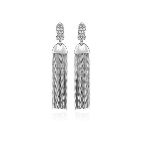 Vince Camuto Silver-Tone Pave Tassel Clip Drop Earrings