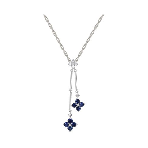 Macys Ruby (3/4 ct. t.w.) & Diamond (1/8 ct. t.w.) Double Flower 18 Lariat Necklace in Sterling Silver (Also in Sapphire & Emerald)