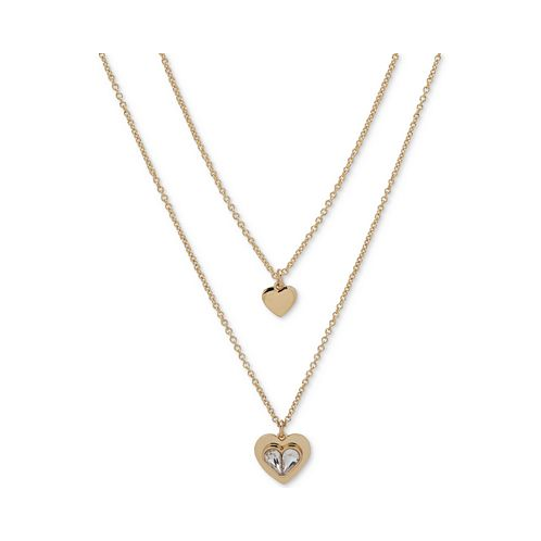 DKNY Gold-Tone Crystal Heart Layered Pendant Necklace 16 + 3 extender