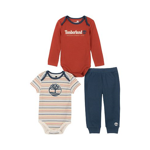 Timberland Baby Boys Solid Stripe Bodysuits and Solid Joggers 3 Piece Set