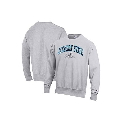 Champion Mens Heathered Gray Jackson State Tigers Arch Over Logo Reverse Weave Pullover Sweatshirt
