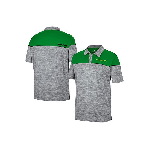 Colosseum Mens Heathered Gray Green Oregon Ducks Birdie Polo Shirt