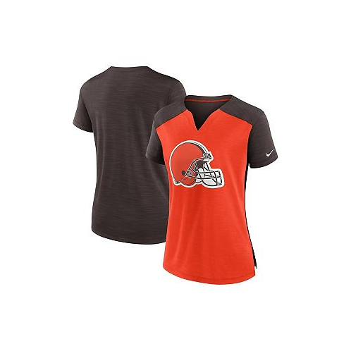 Nike Womens Orange Brown Cleveland Browns Impact Exceed Performance Notch Neck T-shirt
