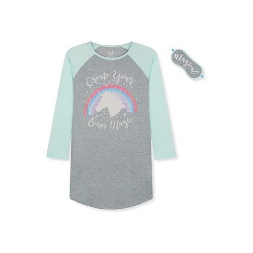 Max & Olivia Little Girls Long Sleeve Sleepshirt with Sleep Mask 2 Piece Set