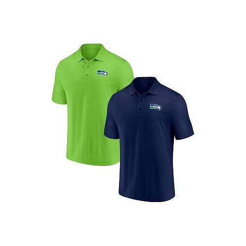 Fanatics Mens College Navy and Neon Green Seattle Seahawks Home and Away 2-Pack Polo Shirt Set
