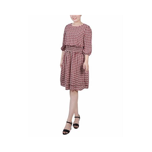NY Collection Petite Size 34 Sleeve Dobby Smocked Waist Dress
