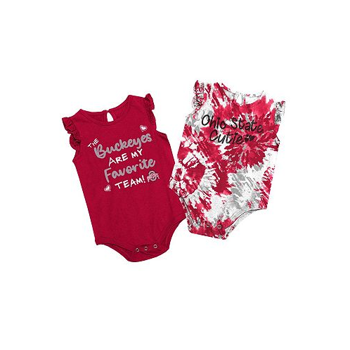 Colosseum Girls Newborn and Infant Scarlet Ohio State Buckeyes Two Bits Two-Pack Bodysuit Set