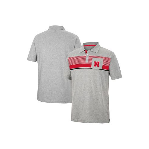 Colosseum Mens Heathered Gray Nebraska Huskers Golfer Pocket Polo Shirt