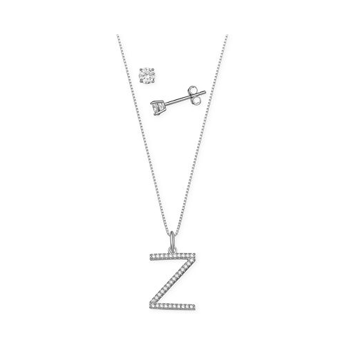 Giani Bernini 2-Pc. Set Cubic Zirconia Initial Pendant Necklace & Solitaire Stud Earrings in Sterling Silver