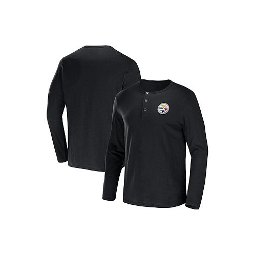 Fanatics Mens NFL x Darius Rucker Collection by Black Pittsburgh Steelers Slub Jersey Henley Long Sleeve T-shirt