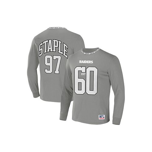NFL Properties Mens NFL X Staple Gray Las Vegas Raiders Core Long Sleeve Jersey Style T-shirt