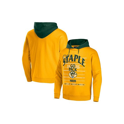 NFL Properties Mens NFL X Staple Yellow Green Bay Packers Oversized Gridiron Vintage-Like Wash Pullover Hoodie