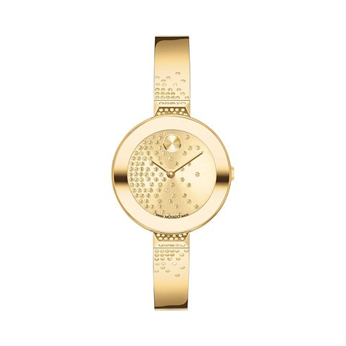 Movado Womens Bold Bangles Swiss Quartz Ionic Light Gold-Tone 2 Plated Steel Crystal Bangle Watch 28mm