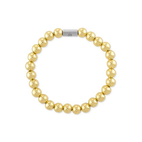 Esquire Mens Jewelry Polished Bead Stretch Bracelet in Sterling Silver & 14k Gold-Plate