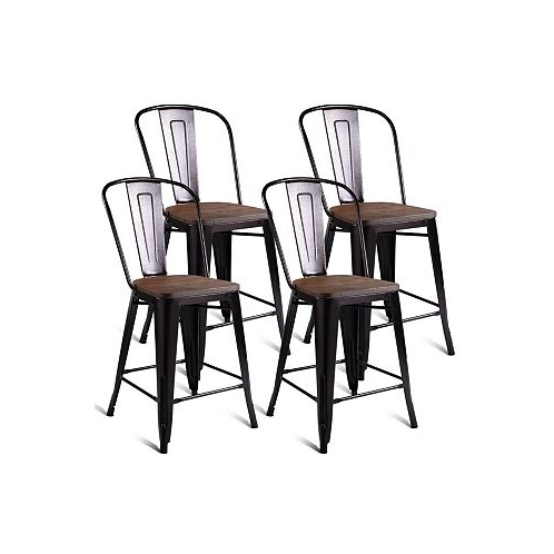 Costway Copper Set of 4 Metal Wood Counter Stool Kitchen Bar Chairs