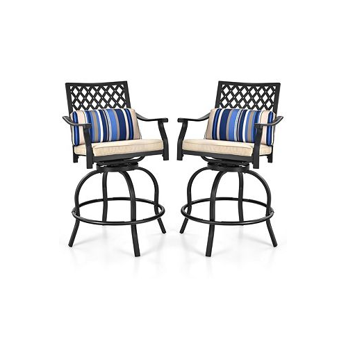 Costway Set of 2 Patio Swivel Bar Stool Chairs Cushioned Pillow