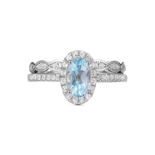 Macys 2-Pc. Set Sky Blue Topaz (1 ct. t.w.) & White Topaz (1/4 ct. t.w.) Halo Ring & Fitted Band in Gold-Plated Sterling Silver (Also in Amethyst)