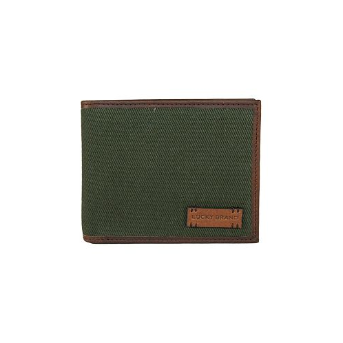 Lucky Brand Mens Canvas with Leather Trim Bifold Wallet