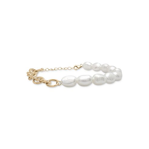 Macys Cultured Freshwater Pearl (7 x 8mm) & Oval Link Bracelet in 14k Gold-Plated Sterling Silver