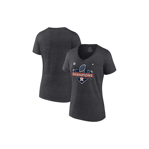 Fanatics Womens Heather Charcoal Houston Astros 2022 World Series Champions Locker Room Short Sleeve V-Neck T-shirt