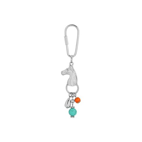 2028 Horse Head with Blue and Orange Beads Key Fob