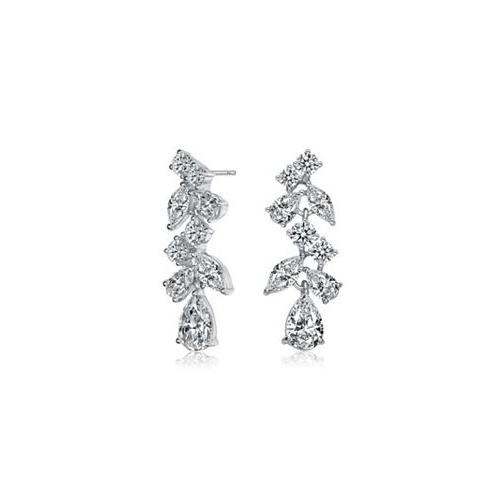 Genevive Sterling Silver with Rhodium Plated Clear Pear with Marquise and Round Cubic Zirconia Accent Dangle Earrings