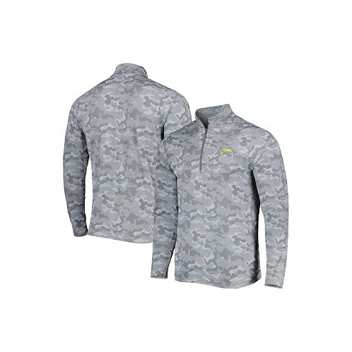 Antigua Mens Gray Los Angeles Chargers Brigade Quarter-Zip Sweatshirt
