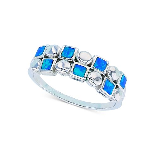Macys Lab-Grown Blue Opal Inlay Ring in Sterling Silver