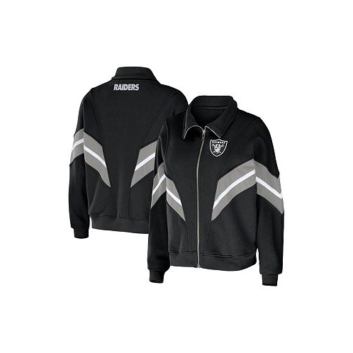 WEAR by Erin Andrews Womens Black Las Vegas Raiders Plus Size Yarn Dye Stripe Full-Zip Jacket
