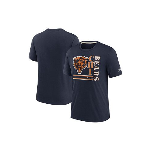 Nike Mens Navy Chicago Bears Wordmark Logo Tri-Blend T-shirt
