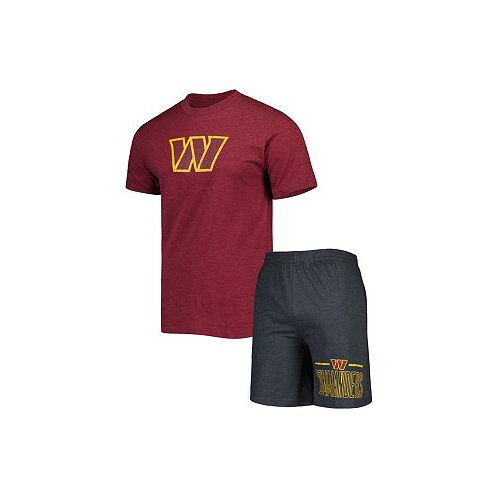 Concepts Sport Mens Burgundy Charcoal Washington Commanders Meter T-shirt and Shorts Sleep Set