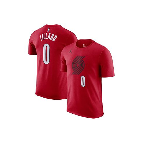 Jordan Mens Damian Lillard Red Portland Trail Blazers 2022/23 Statement Edition Name and Number T-shirt