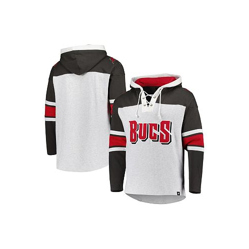 47 Brand Mens Tampa Bay Buccaneers Heather Gray Gridiron Lace-Up Pullover Hoodie
