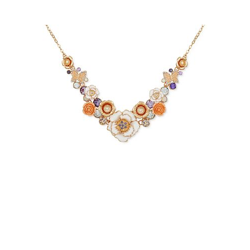 GUESS Gold-Tone Mixed Color Stone Flower Statement Necklace 16 + 2 extender
