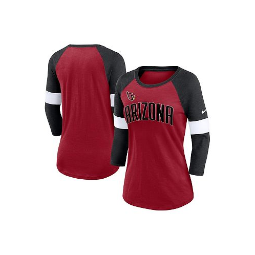 Nike Womens Arizona Cardinals Cardinal Heather Black Football Pride Raglan 3/4-Sleeve T-shirt