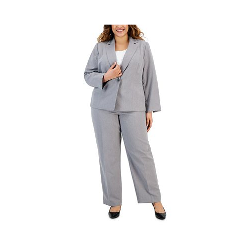 Le Suit Plus Size Herringbone Single Button Blazer & Straight-Leg Mid-Rise Pantsuit