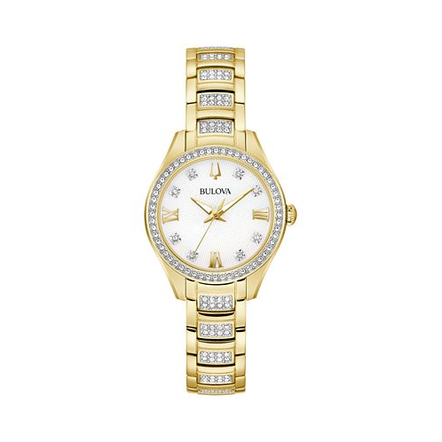 Bulova Womens Crystal Gold-Tone Stainless Steel Bracelet Watch 29mm
