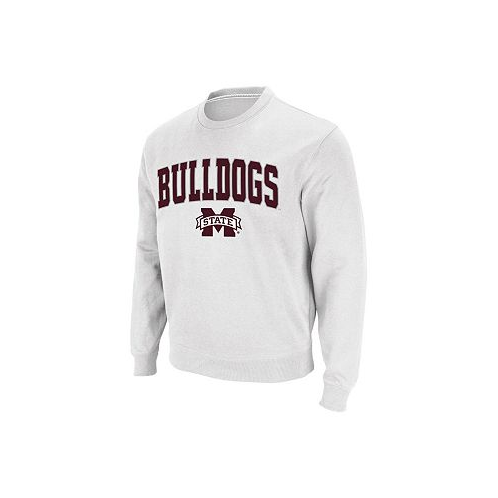 Colosseum Mens White Mississippi State Bulldogs Arch and Logo Crew Neck Sweatshirt